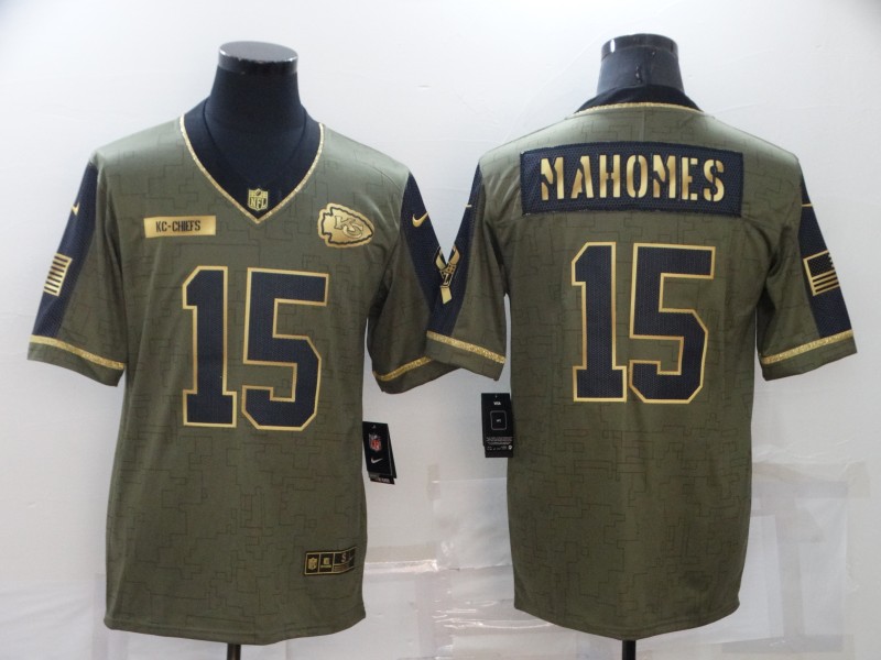 2021 Men Kansas City Chiefs 15 Patrick Mahomes Nike Olive Salute To Service Limited NFL jersey